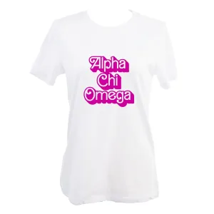 Alpha Chi Omega T-Shirt- Retro Dolly Sorority Name Design, Relaxed Fit