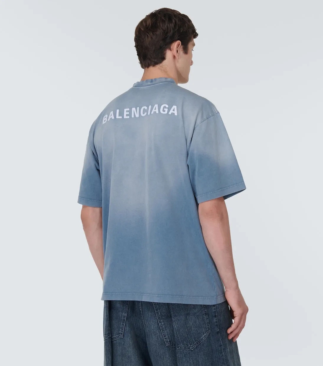 Balenciaga Logo Cotton Jersey T-Shirt, Blue