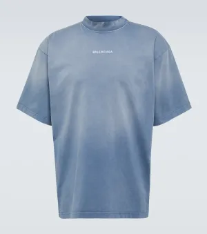 Balenciaga Logo Cotton Jersey T-Shirt, Blue