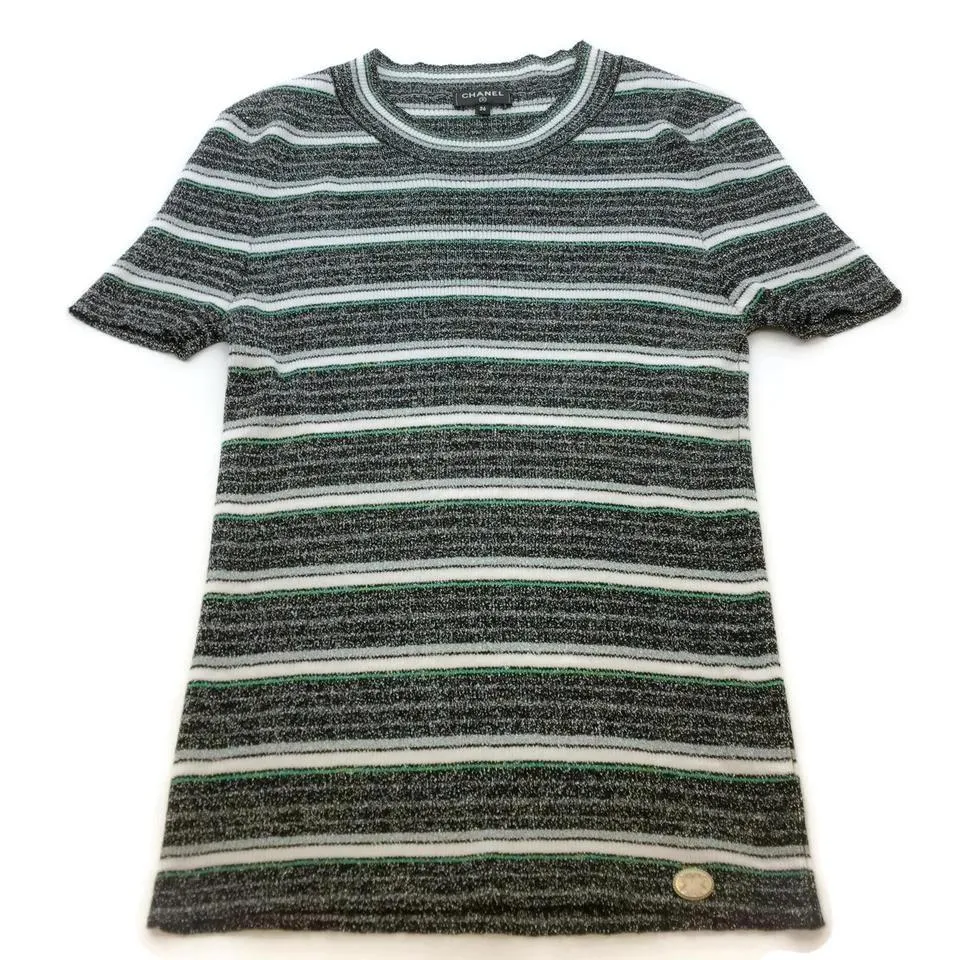 Chanel Black / Green / Gray Striped Tee Shirt