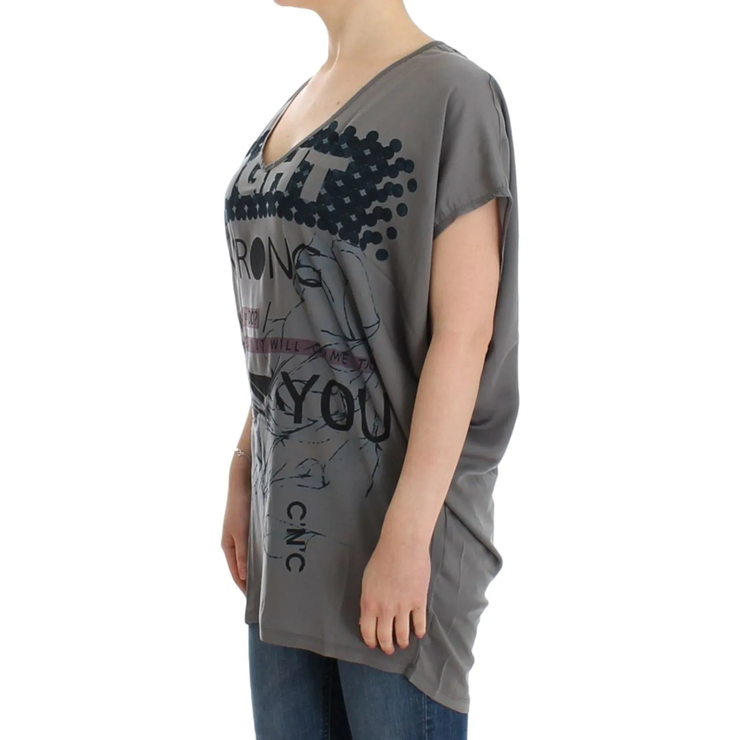 Costume National Elegant V-Neck Tunic with Motive Print