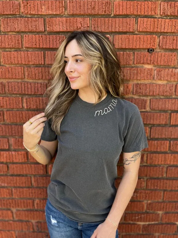 Curvy Mama Embroidered Collar Comfort Colors Tee (Online Exclusive)