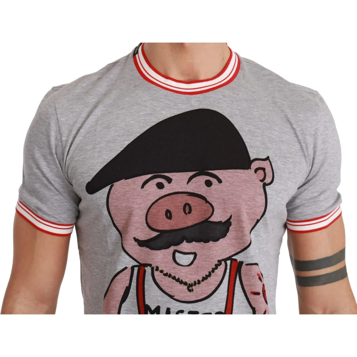 Dolce & Gabbana Chic Gray Cotton T-Shirt with Year of the Pig Motive