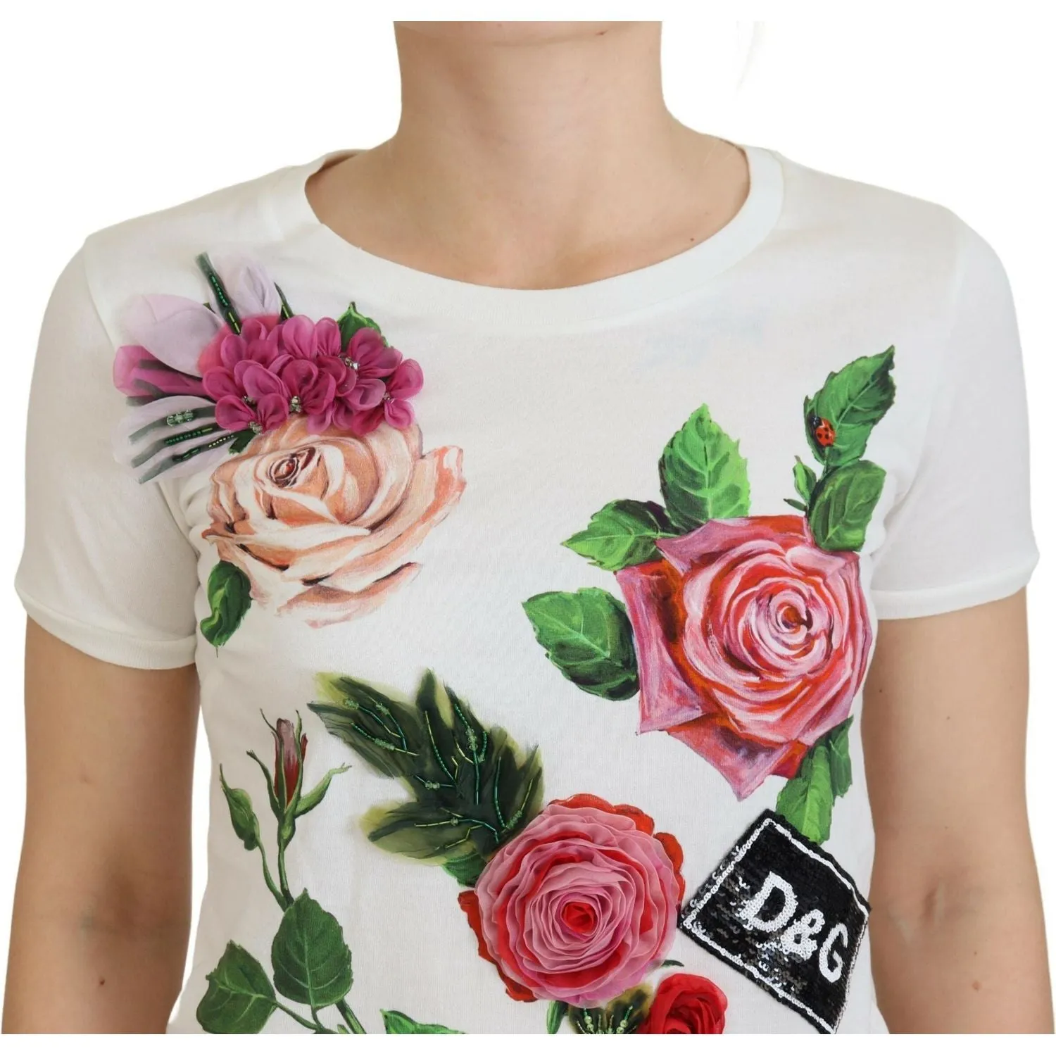 Dolce & Gabbana Elegant Multicolor Rose Print Cotton Tee