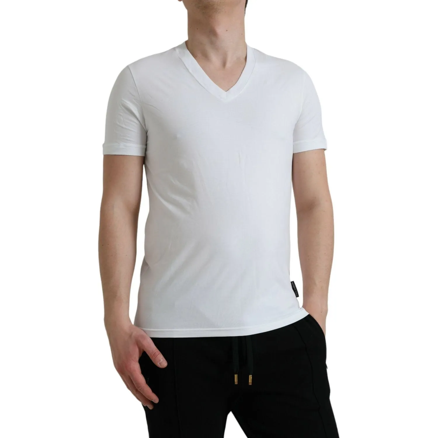 Dolce & Gabbana White Cotton V-neck Short Sleeve Underwear T-shirt