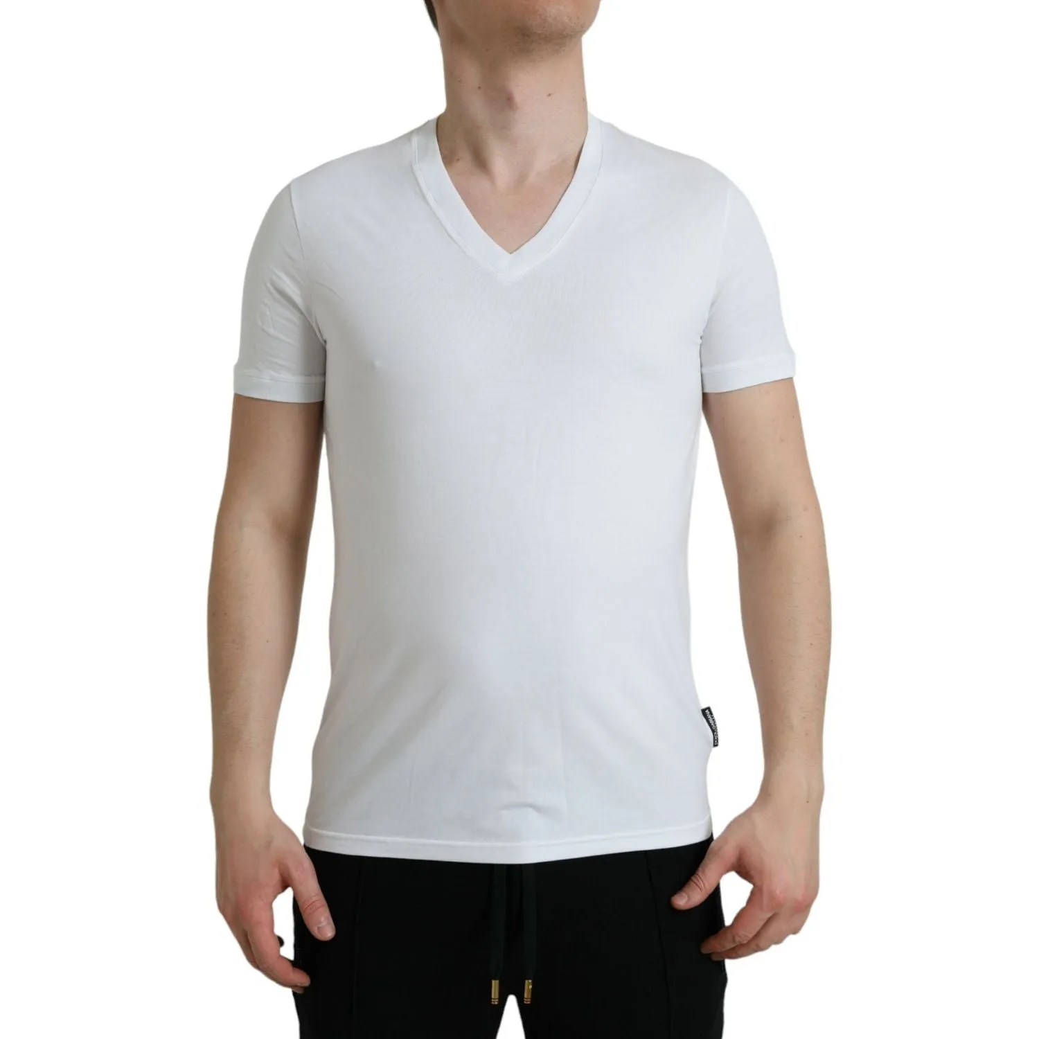 Dolce & Gabbana White Cotton V-neck Short Sleeve Underwear T-shirt