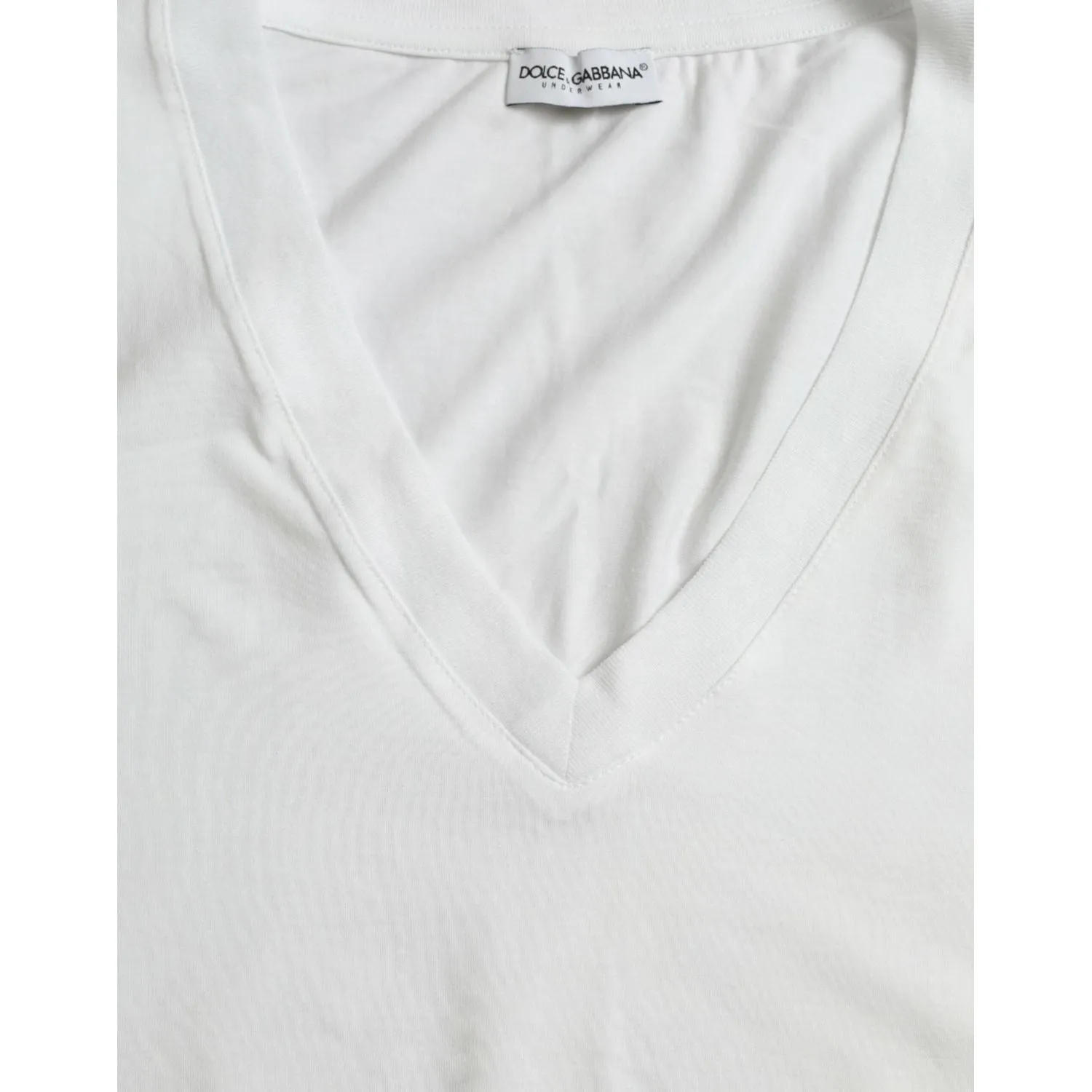 Dolce & Gabbana White Cotton V-neck Short Sleeve Underwear T-shirt