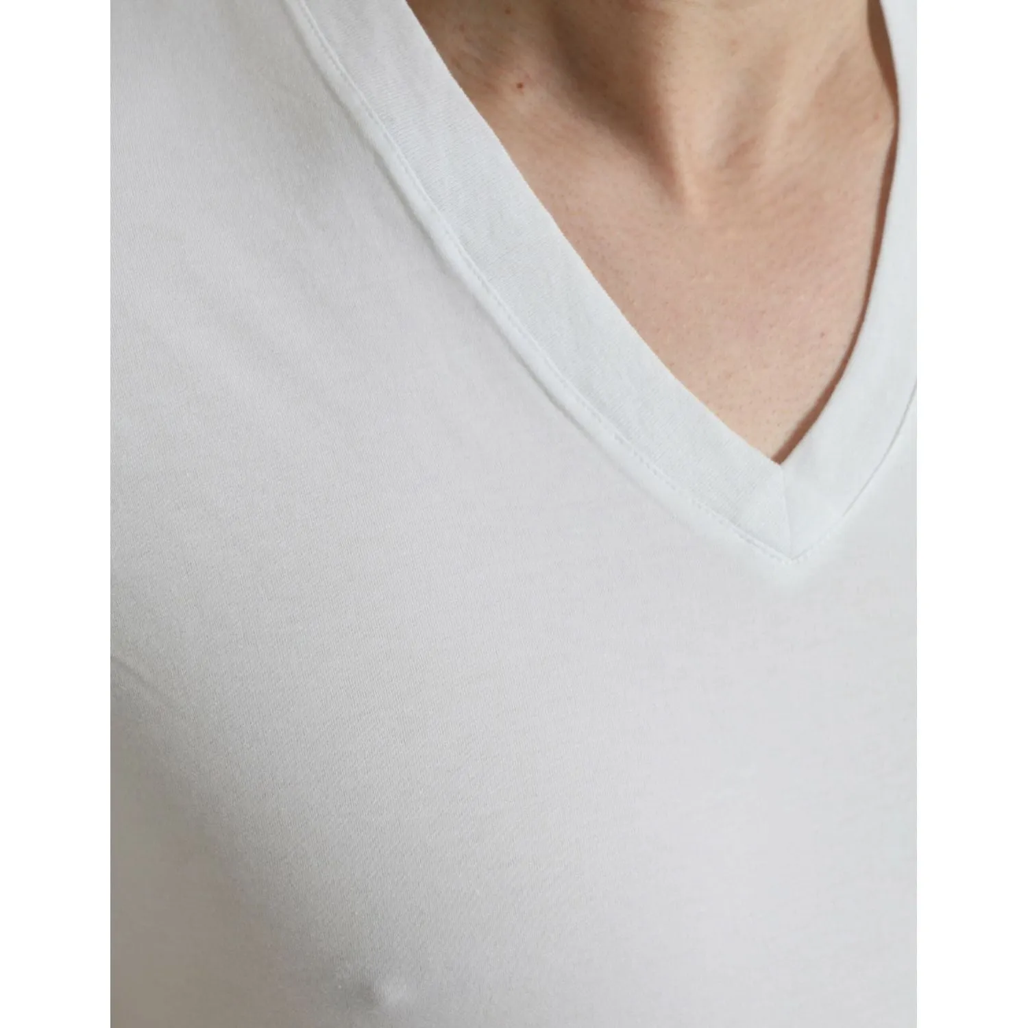 Dolce & Gabbana White Cotton V-neck Short Sleeve Underwear T-shirt