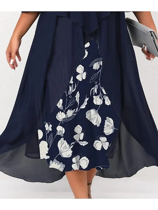 Elegant Floral V-Neck Midi Dress for Women with Curves