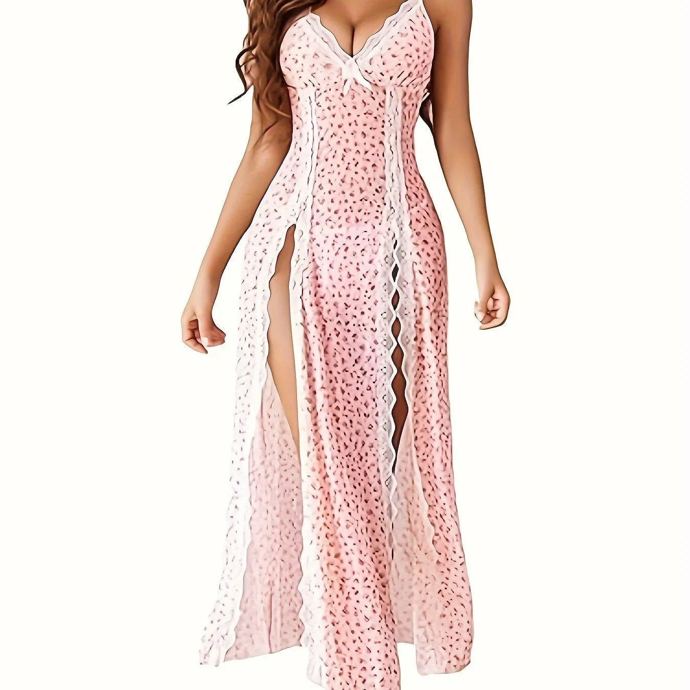 “Elegant Strap Slit Nightdress | Long, Stylish, & Alluring Sleepwear”