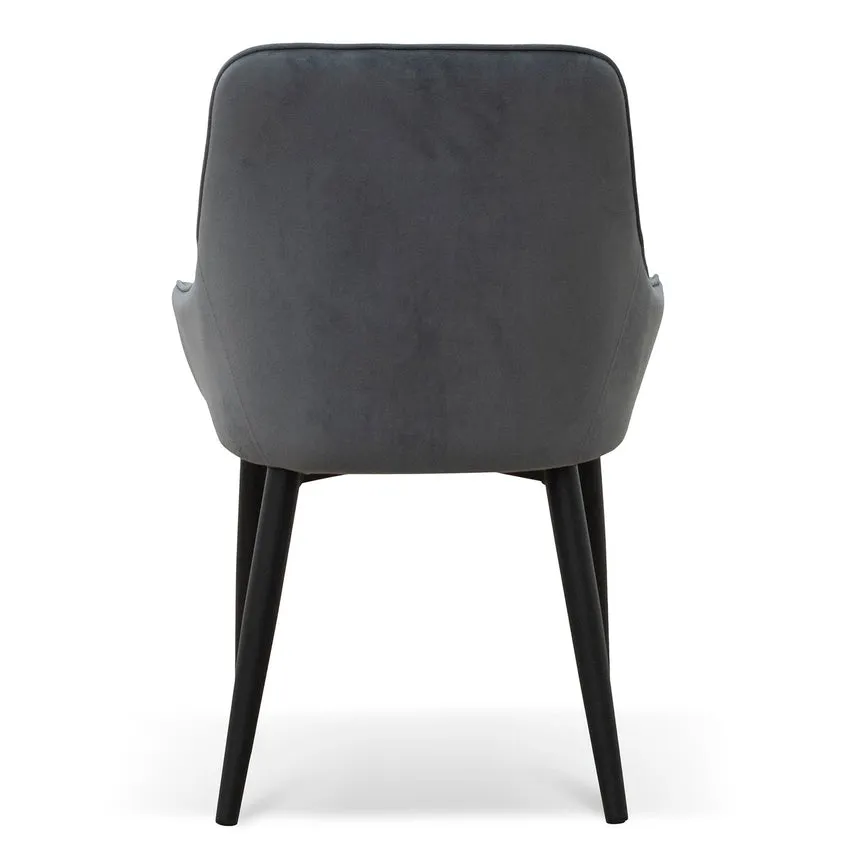 Fabric Dining Chair - Grey Velvet in Black Legs (Set of 2)