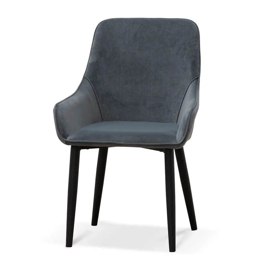 Fabric Dining Chair - Grey Velvet in Black Legs (Set of 2)