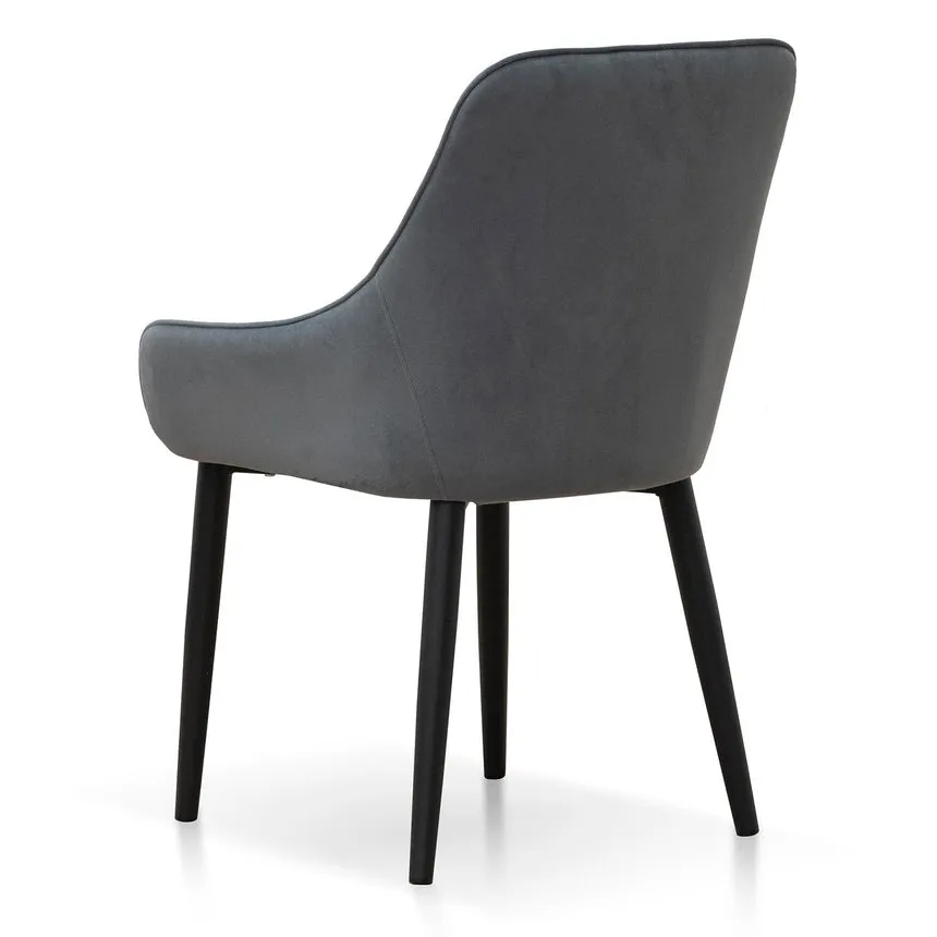 Fabric Dining Chair - Grey Velvet in Black Legs (Set of 2)