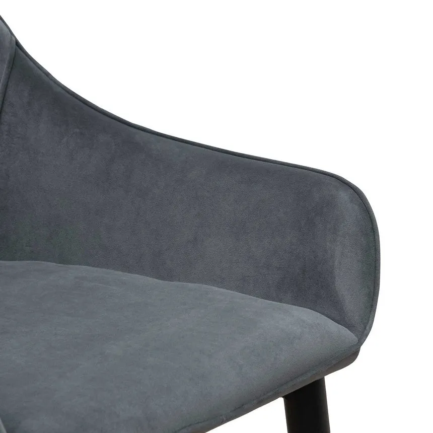 Fabric Dining Chair - Grey Velvet in Black Legs (Set of 2)