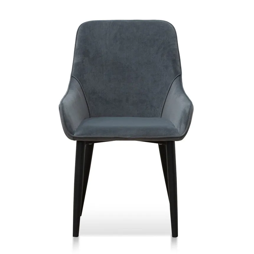 Fabric Dining Chair - Grey Velvet in Black Legs (Set of 2)