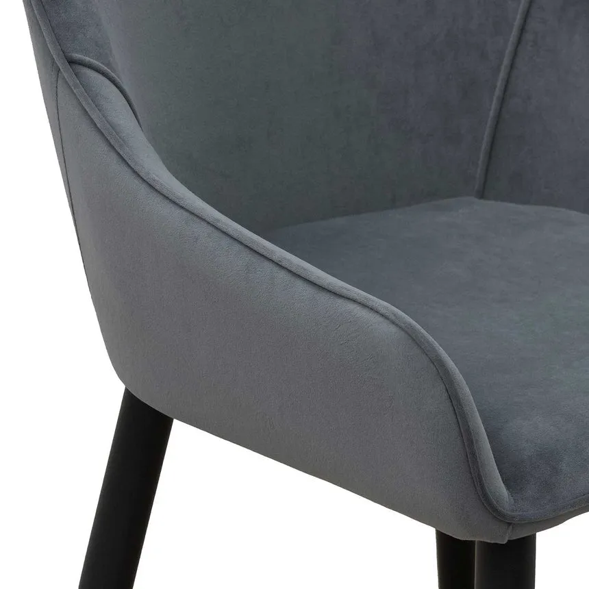 Fabric Dining Chair - Grey Velvet in Black Legs (Set of 2)