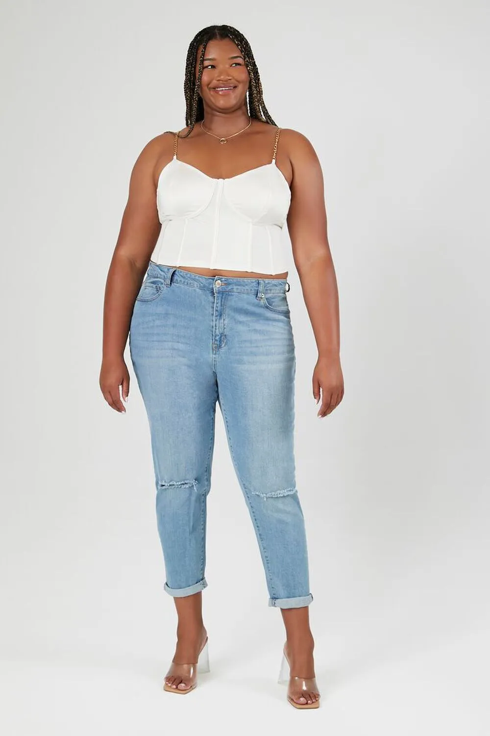 Forever 21 Plus Size Chain Bustier Tank Top, White