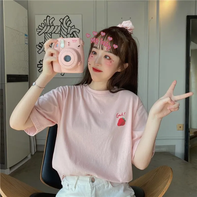 Kawaii Pattern Pink Loosed T-shirt