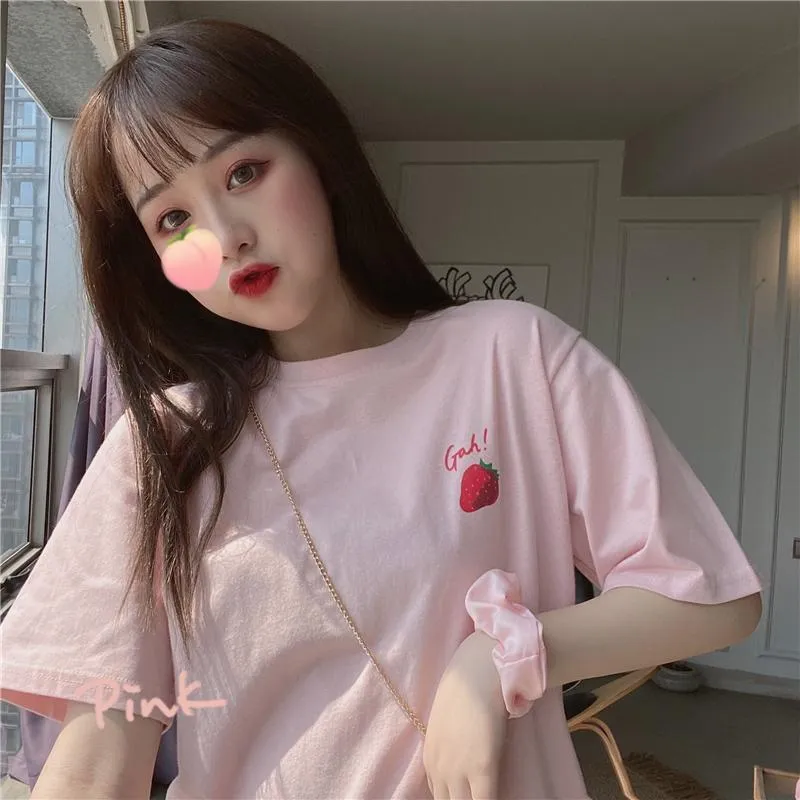 Kawaii Pattern Pink Loosed T-shirt