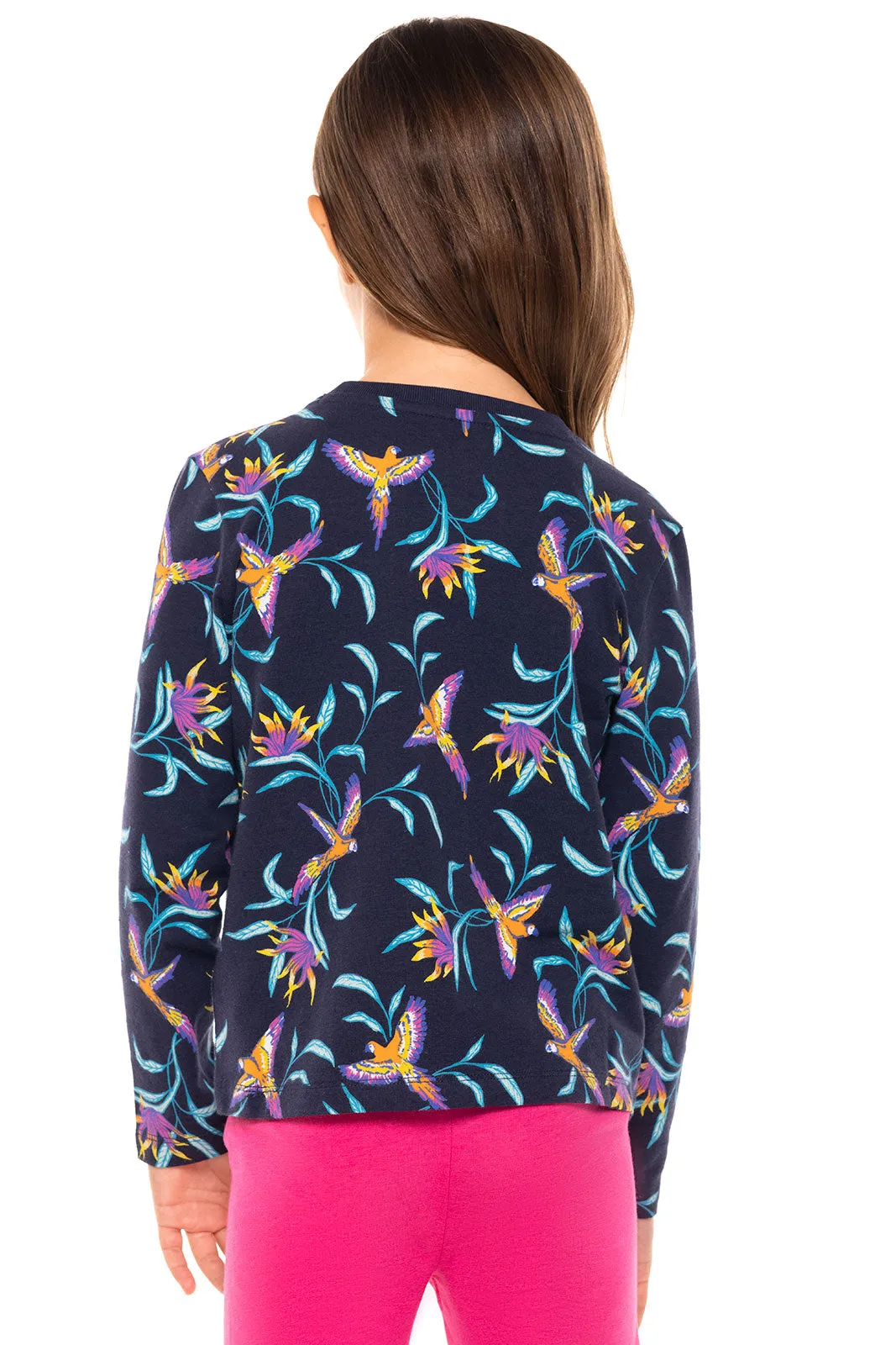 Kid's Coco Plum Everyday Long Sleeve T-Shirt | Navy Birds of Paradise