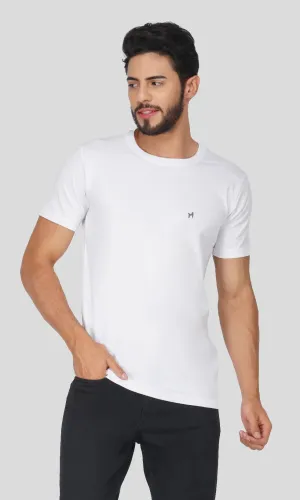 Mebadass Cotton Mens Basic Solid Halfsleeves T-shirts - White