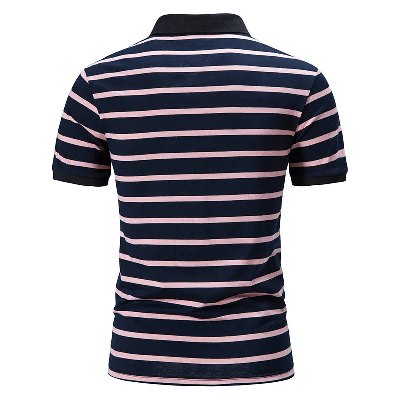 Men Turnover Collar Stripes Short Sleeves T-Shirt