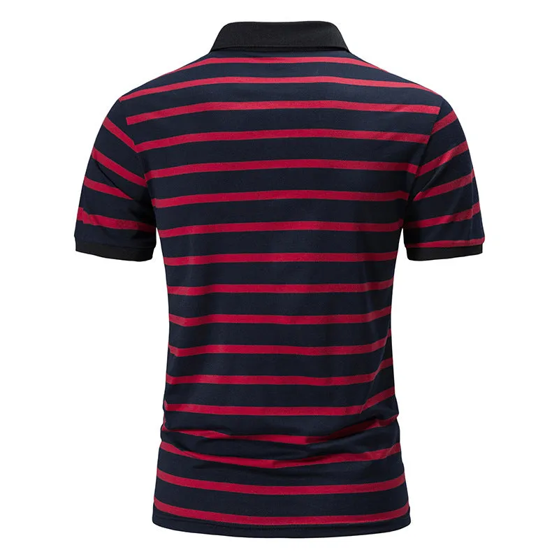 Men Turnover Collar Stripes Short Sleeves T-Shirt