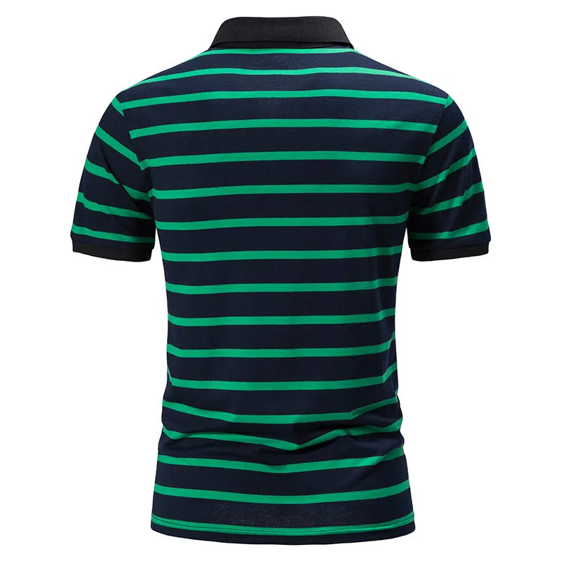 Men Turnover Collar Stripes Short Sleeves T-Shirt