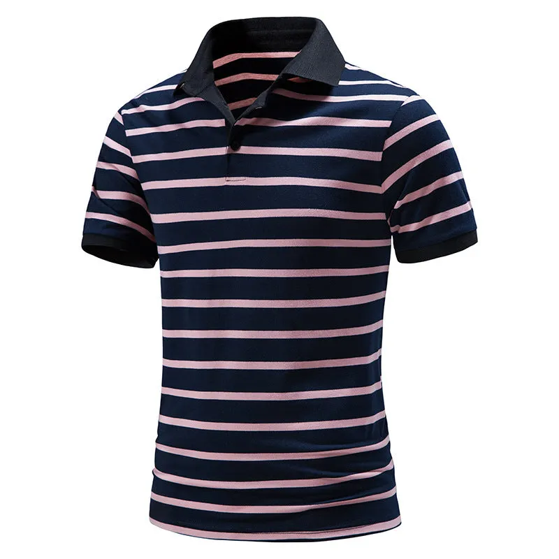 Men Turnover Collar Stripes Short Sleeves T-Shirt