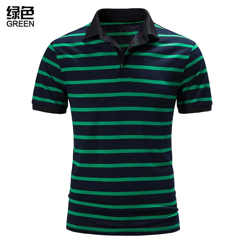 Men Turnover Collar Stripes Short Sleeves T-Shirt