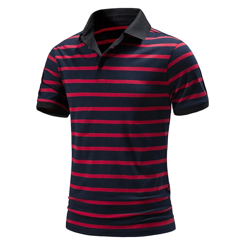 Men Turnover Collar Stripes Short Sleeves T-Shirt