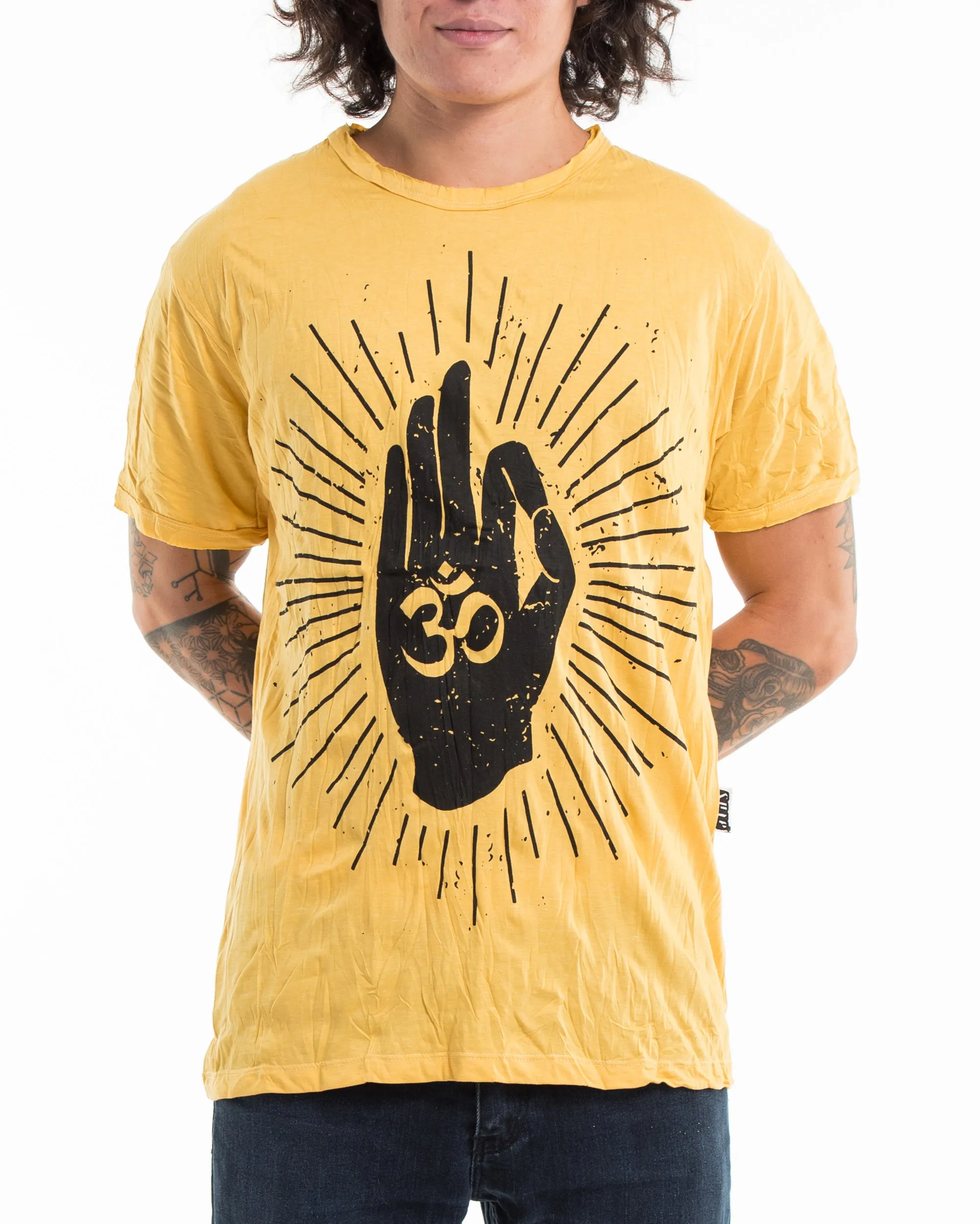 Mens Hand of Om T-Shirt in Yellow