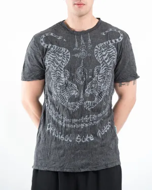 Mens Thai Tattoo T-Shirt in Silver on Black