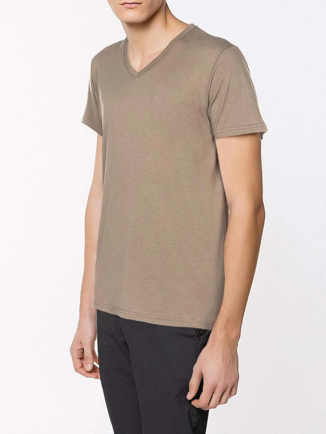 Modal Blend V-neck T-shirt Beige