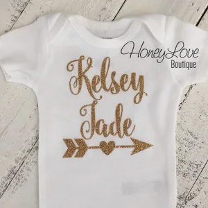 Personalized Name Arrow/Heart Bodysuit - Silver/Gold