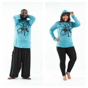 Plus Size Unisex Octopus Hoodie in Turquoise