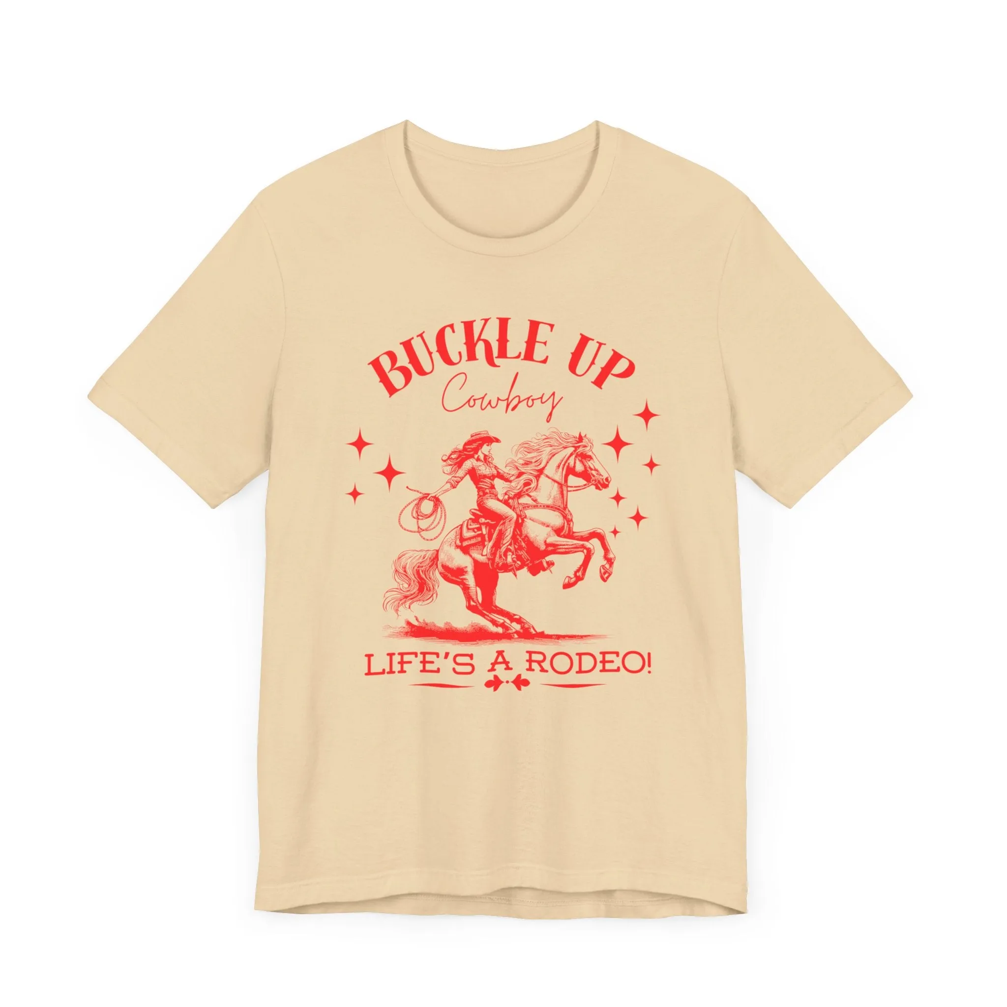 Red Buckle Up Cowboy Bella Canvas Unisex Jersey Short Sleeve Tee