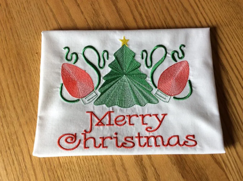 Retro Sketchy Merry Christmas Tree and Bulbs machine embroidery design