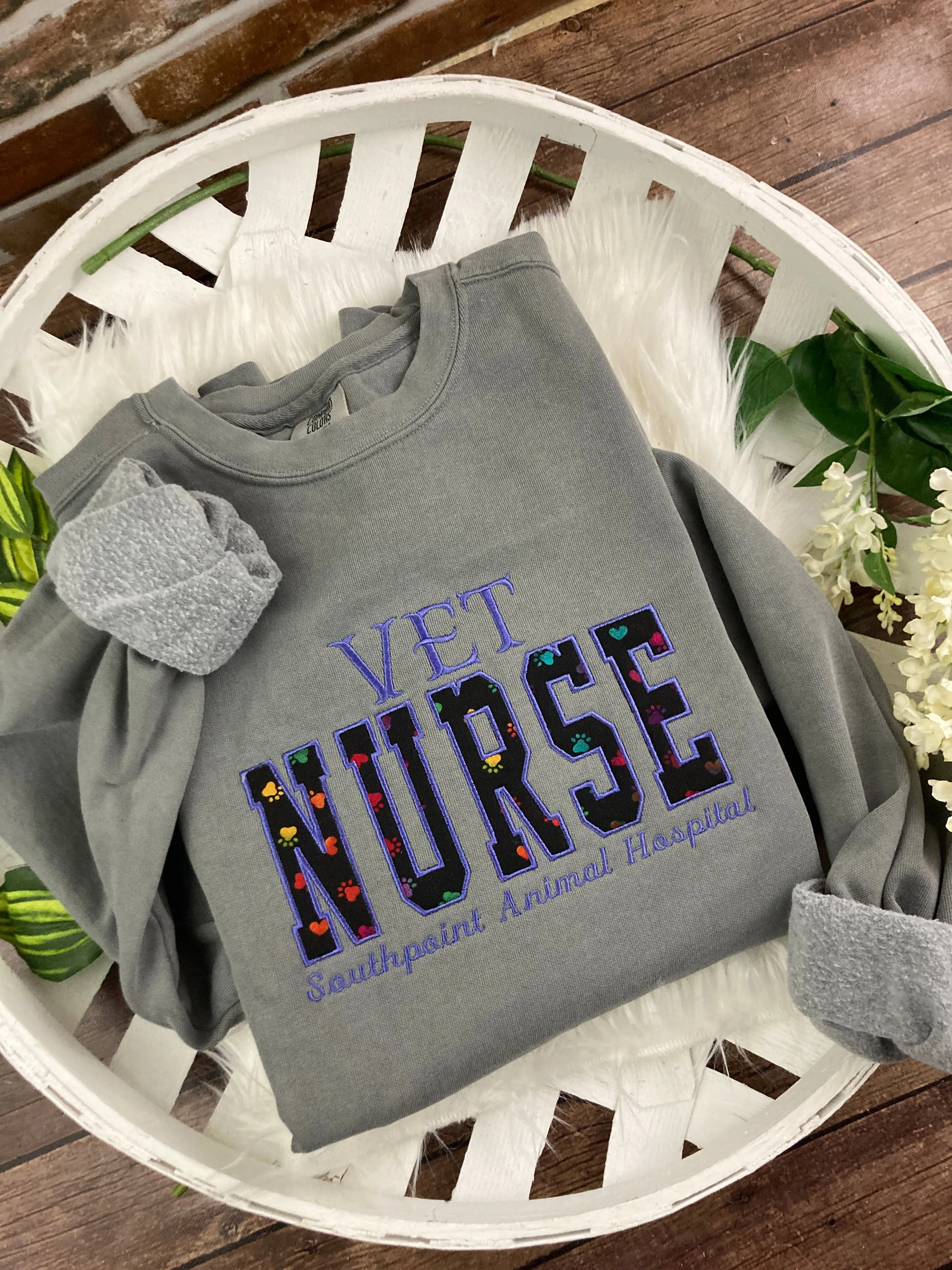 Vet NURSE Embroidered Sweatshirt - Rainbow paw Prints 🐾 , Applique