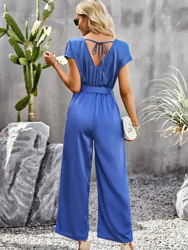 Women’s Elegant Solid Color V Neck Jumpsuit